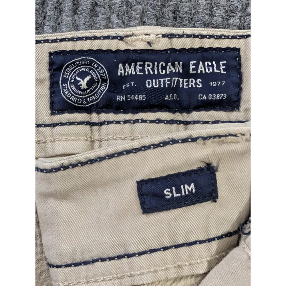 American Eagle Chino Pants Mens 31x34 Khaki Slim Straight Stretch Casual Preppy
